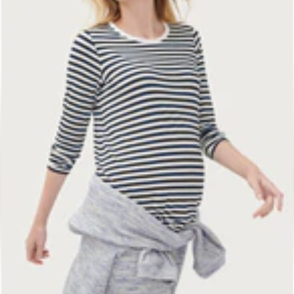 HATCH maternity fitted long sleeve tee in navy and ivory